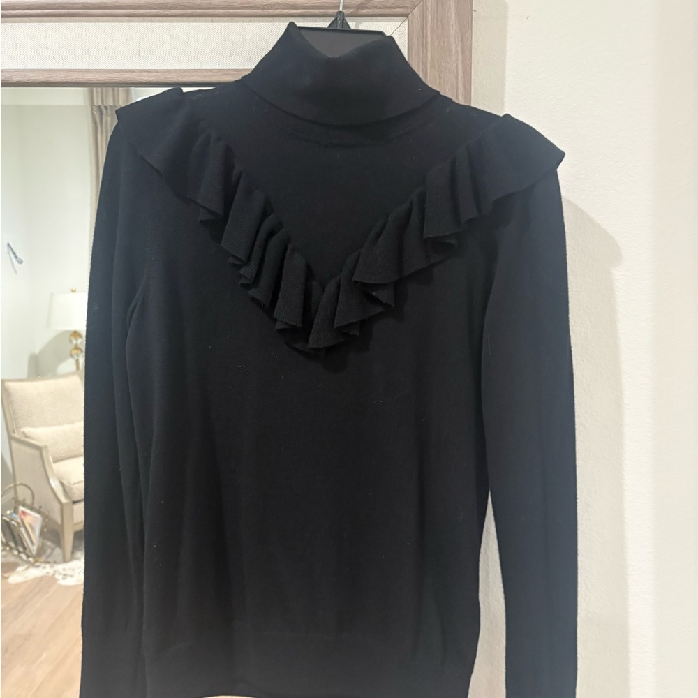 J. Crew Black Ruffled Turtleneck Sweater